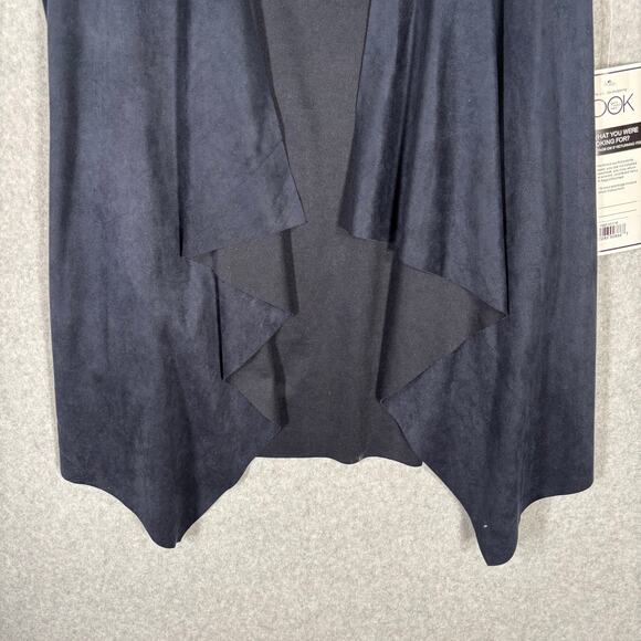 Faux‎ Suede Vest Womens Navy Open Drape Stretch Boho Western Cowgirl Cardigan - Picture 4 of 10